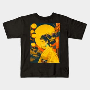 Yellow neon Japanese girl Kids T-Shirt